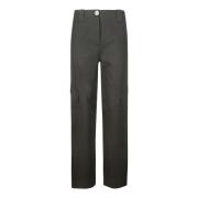 Ganni Herringbone Canvas Mid Waist Pants Black, Dam