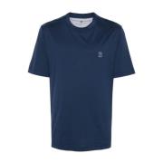 Brunello Cucinelli Navy Blue Jersey Crew Neck Logo T-shirt Blue, Herr