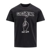 Sacai Svart Crew-neck T-shirt Regular Fit Black, Herr