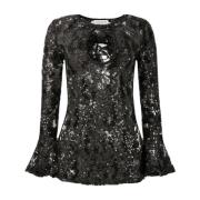 Nina Ricci Svart Sequin Spets Cut-Out Topp Black, Dam