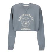 Golden Goose Cropped Sweatshirt med Front Print Blue, Dam