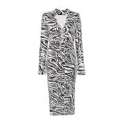 Rotate Birger Christensen Zebra Print Sequins Midi Skjortklänning Whit...