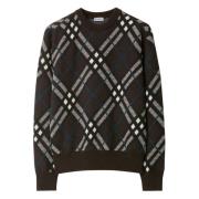 Burberry Check Crewneck Ulltröja Brun Brown, Herr