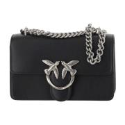 Pinko Läder Love Bird Flap Väska Black, Dam