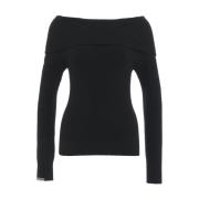 Semicouture Svart Off-Shoulder Stickat Aw24 Black, Dam