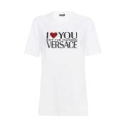 Versace Rhinestone Logo T-shirt White, Dam