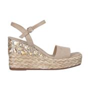 Alma EN Pena Rhinestone Wedge Sandal with Braided Detail Beige, Dam