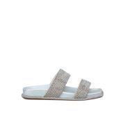 ALMA EN PENA Glittrande Rhinestone Platt Sandal Blue, Dam