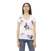 Trussardi Stiligt V-ringad T-shirt med Frontprint White, Dam