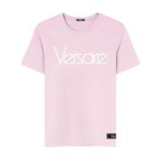 Versace Logo Print Crew Neck T-shirt Pink, Dam