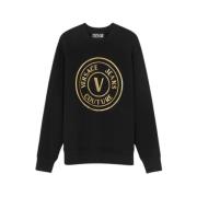 Versace Jeans Couture Svart Guld Borstad Tröja Emblem Black, Herr