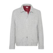 Brunello Cucinelli Herringbone Ull-Siden Jacka Gray, Herr