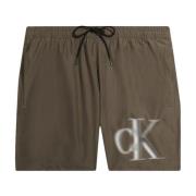 Calvin Klein Herr Badshorts Enfärgad Logo Brown, Herr