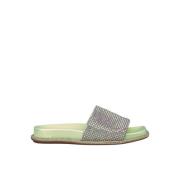 ALMA EN PENA Glittrande platt sandal med bred rem Green, Dam