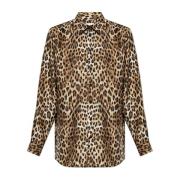 Moschino Sidenskjorta med leopardtryck Brown, Herr