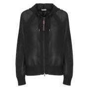 Brunello Cucinelli Svart Bomullshoodie med Diamantskärning Black, Dam