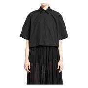 TotêMe Svart Bomull Poplin Cropped Skjorta Black, Dam