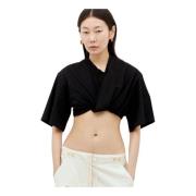 Jacquemus Bahia Court V-ringad T-shirt Black, Dam