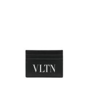 Valentino Garavani Svart Läder Plånbok Kortfack Logotyp Black, Herr