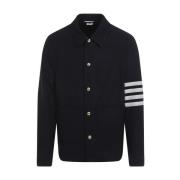 Thom Browne Blå Ulljacka med 4-Stripes Blue, Herr