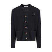 Vivienne Westwood Svart Cardigan Tröja V-Hals Logo Black, Herr