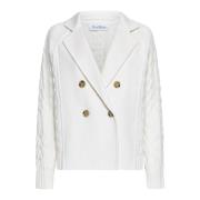 Max Mara Gul Ull Kashmir Peacoat Kabelstickad White, Dam