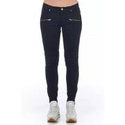 Frankie Morello Elegant Biker Stretch Denim Jeans Black, Dam