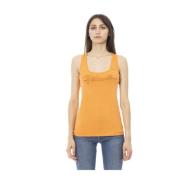 Just Cavalli Strass Logo Lång Rund Hals Tank Top Orange, Dam