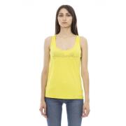 Just Cavalli Lång Tank Top med Strass Logos Yellow, Dam