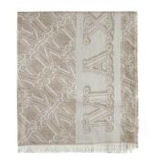 Max Mara Elegant Beige Jacquard Stole med Logo Beige, Dam