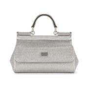 Dolce & Gabbana Rhinestone Smyckad Sidenväska Gray, Dam