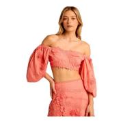 Alma EN Pena Broderad Blommig Crop Top Orange, Dam