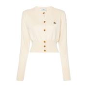 Vivienne Westwood Ivory Orb Logo Cropped Cardigan Sweater Beige, Dam