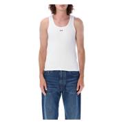 Off White Vit Ribbad Tanktop White, Herr