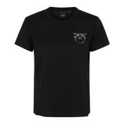 Pinko Svart Bomull T-shirt med Logobroderi Black, Dam