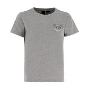 Pinko Kärleksfåglar Broderad Bomull T-shirt Gray, Dam