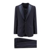 Dolce & Gabbana Ullblandning Tuxedo med Gilet och Satin Profiler Blue,...