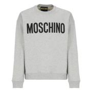 Moschino Grå Bomullströja Rund Hals Logo Gray, Herr