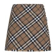 Burberry Rutigt Ullblandat Kilt Minikjol Brown, Dam