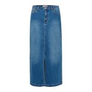 Cream Denimkjol med Slits Fram Blue, Dam