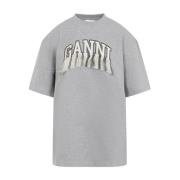 Ganni Fringe T-shirt med Drop Shoulder Gray, Dam