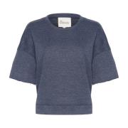 My Essential Wardrobe Denim Blue Sweat Blouse Top Blue, Dam