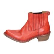 Moma Vintage Läder Ankelboots för Kvinnor Red, Dam