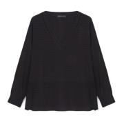 Fiorella Rubino Plumetis-Blus med Broderad V-ringning Black, Dam