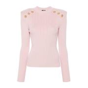 Balmain Rosa Rosa Ribbstickad Crew Neck Pink, Dam