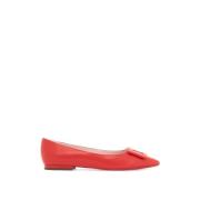 Roger Vivier Ikonisk RV Spänne Läder Ballerina Flats Red, Dam