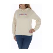 Champion Beige Tryckt Huvtröja Sweatshirt Beige, Dam