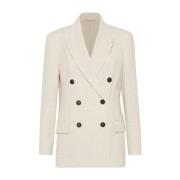 Brunello Cucinelli Ivory Corduroy Double-Breasted Jacket Beige, Dam