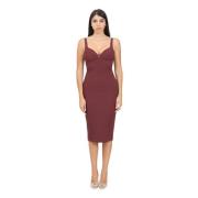 Elisabetta Franchi Burgundy Elegant Midi Dress with Slit Brown, Dam