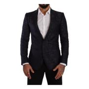 Dolce & Gabbana Silkeblandning Jacquard Blazer Jacka Blue, Herr